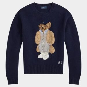 Polo Ralph Lauren Womens Polo Bear Wool Cashmere Crewneck Sweater Navy Blue RARE